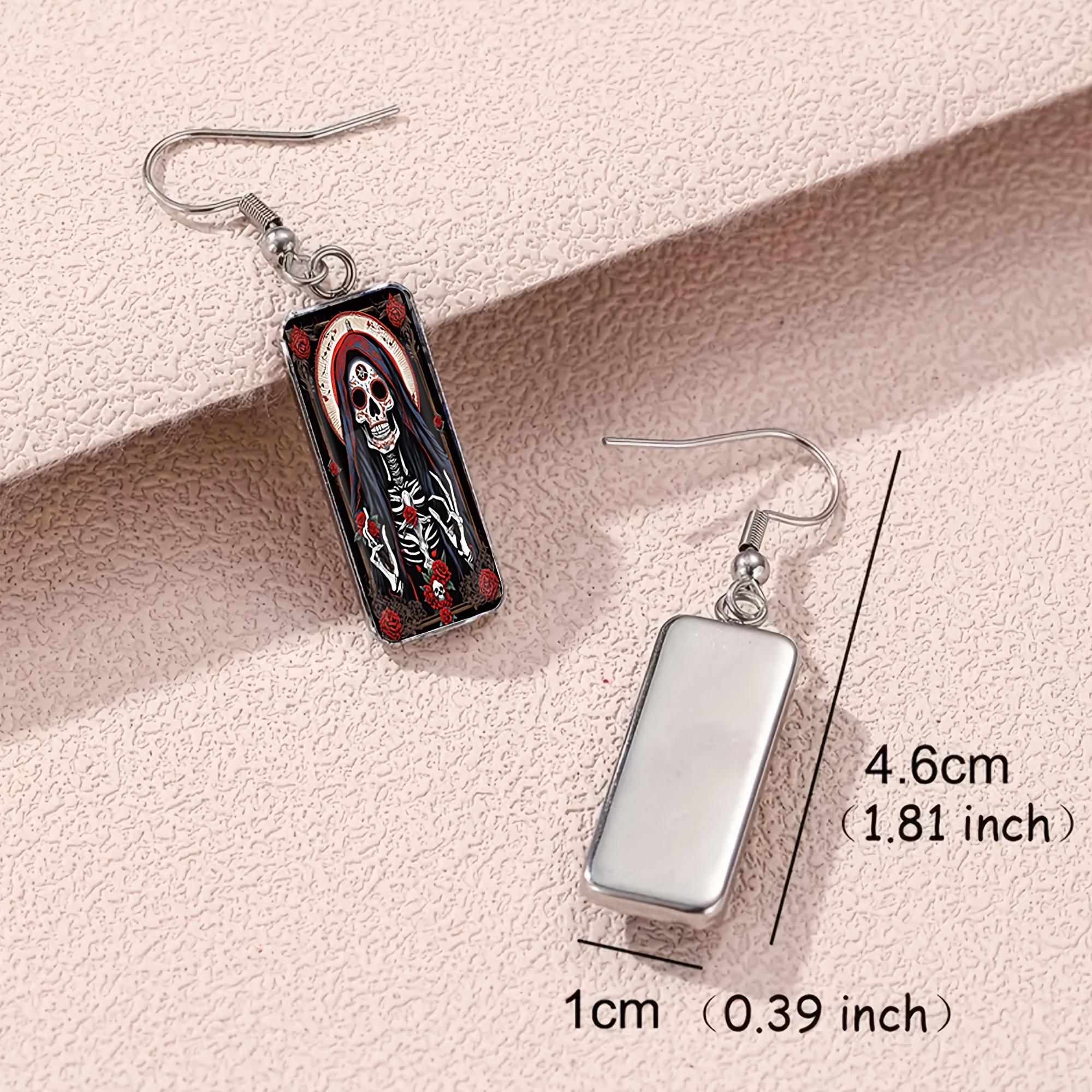 Holy Death Skull Rose Pattern Long Earrings, Bohemian Style